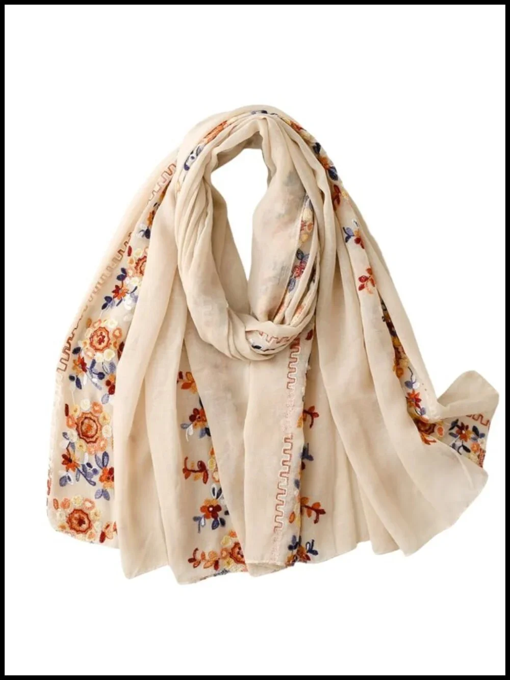 Lightweight Floral Embroidered Shawl Extra Large Wrap Scarf